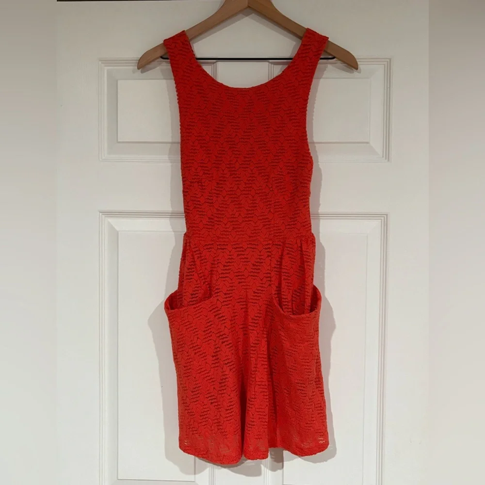 Free People Vibrant Orange Lace Mini Dress